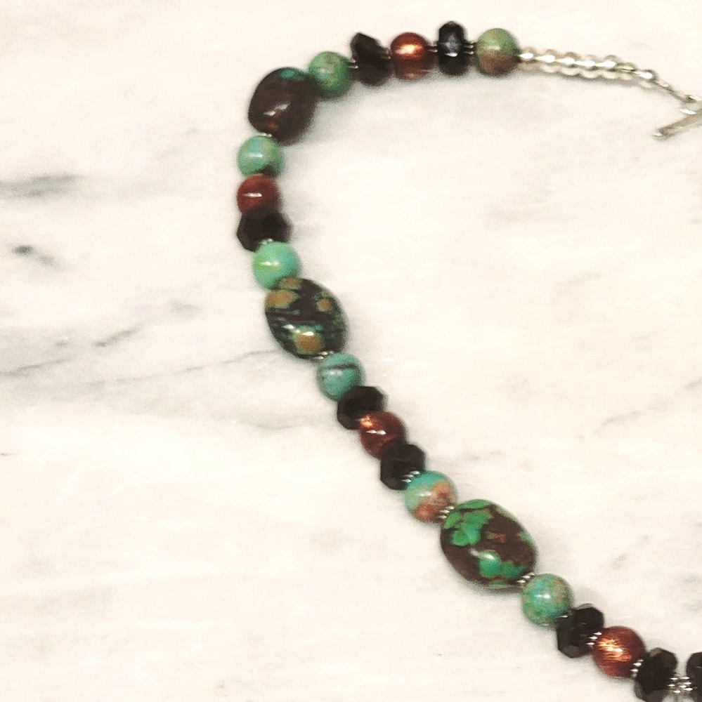 Turquoise Golden Coral Onyx Sterling Pendant Necklace 925 21" Holiday Gift - Picture 3 of 6